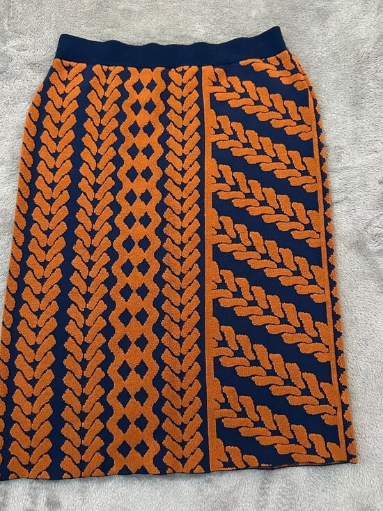 Maeve Dresses & Skirts - Maeve Anthropologier Navy Blue Orange Motif Knit Midi Skirt LARGE